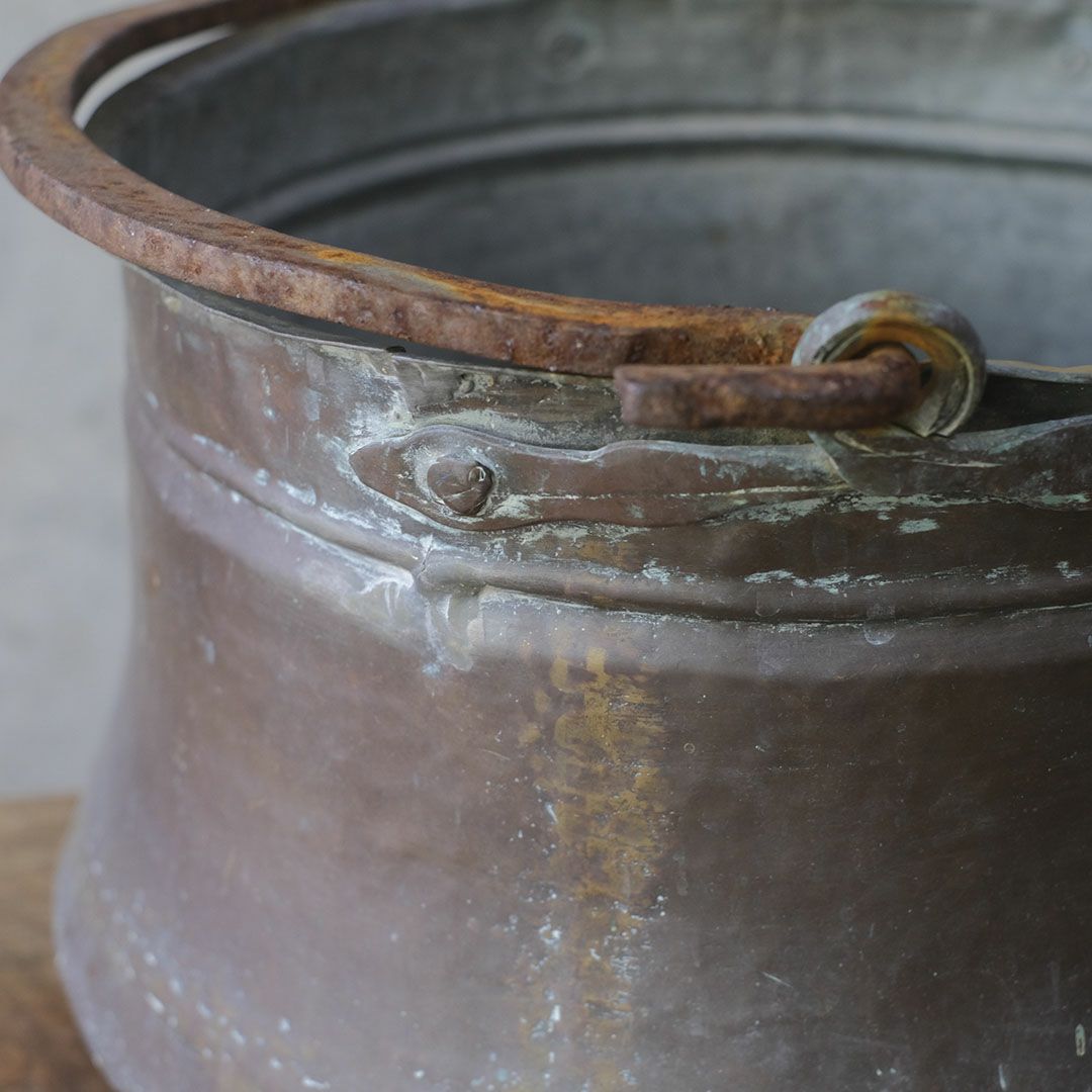 アンティーク 銅鍋 イギリスで19世紀中期に作られたコッパー製の古い大鍋 コルドロン アンティーク雑貨6