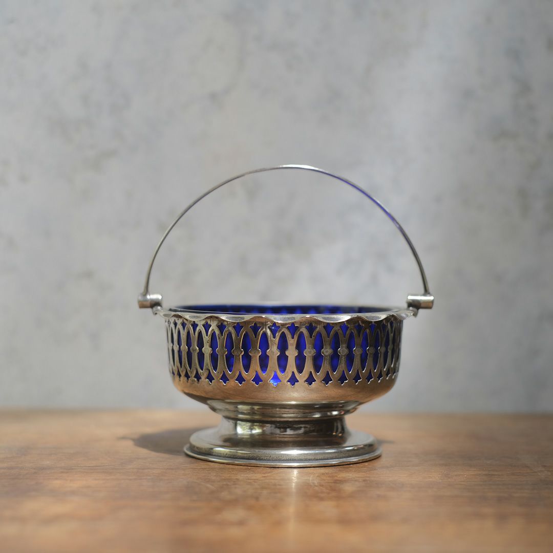 ヴィンテージシュガーバスケット ブルーグラス イギリス 銀メッキ1