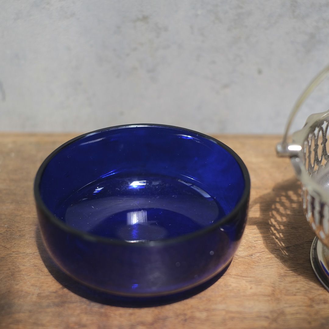 ヴィンテージシュガーバスケット ブルーグラス イギリス 銀メッキ6