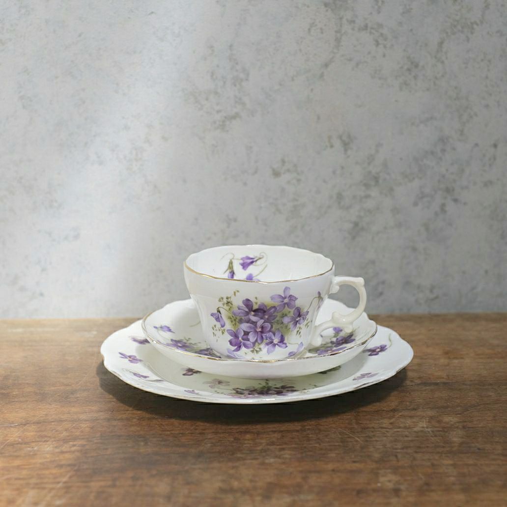 アンティークティーカップトリオ バイオレット 菫 イギリス