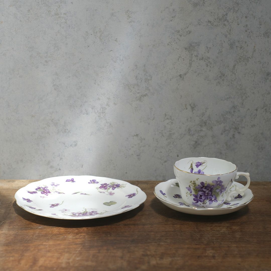 アンティークティーカップトリオ バイオレット 菫 イギリス1