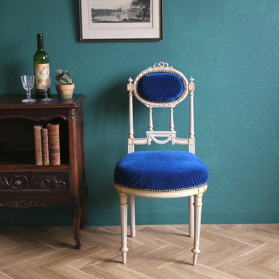 アンティークサロンチェア 青 椅子 フランス アンティーク家具1