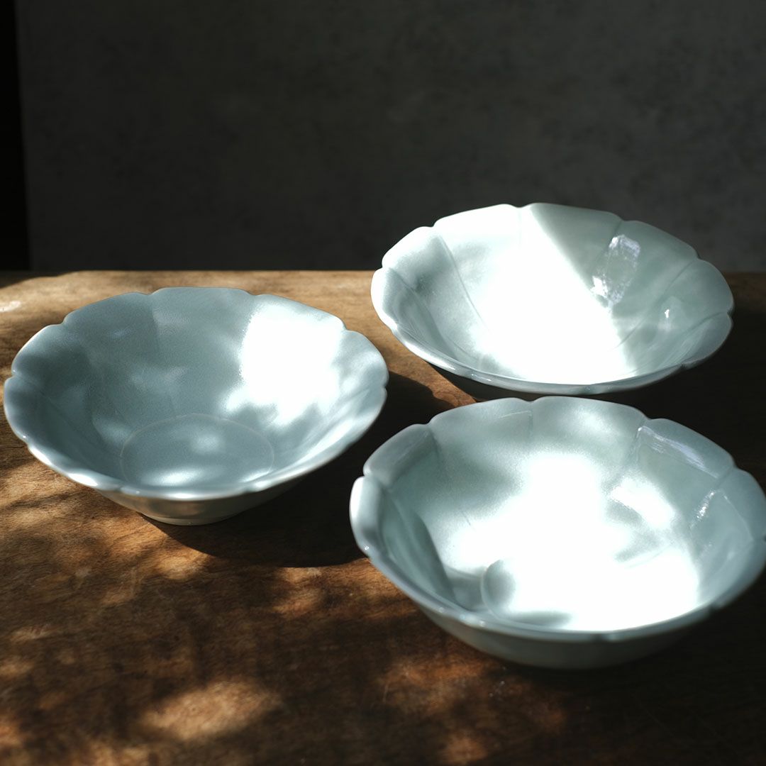 岡泰造 トルコ青釉 小鉢 瀬戸焼 和食器 フラワーリムボウル3