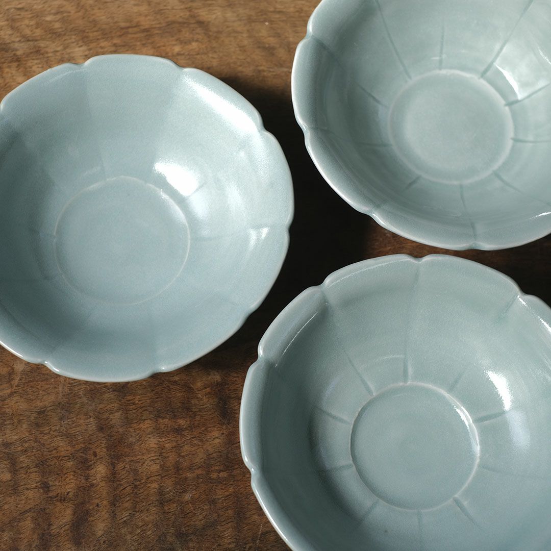 岡泰造 トルコ青釉 小鉢 瀬戸焼 和食器 フラワーリムボウル4