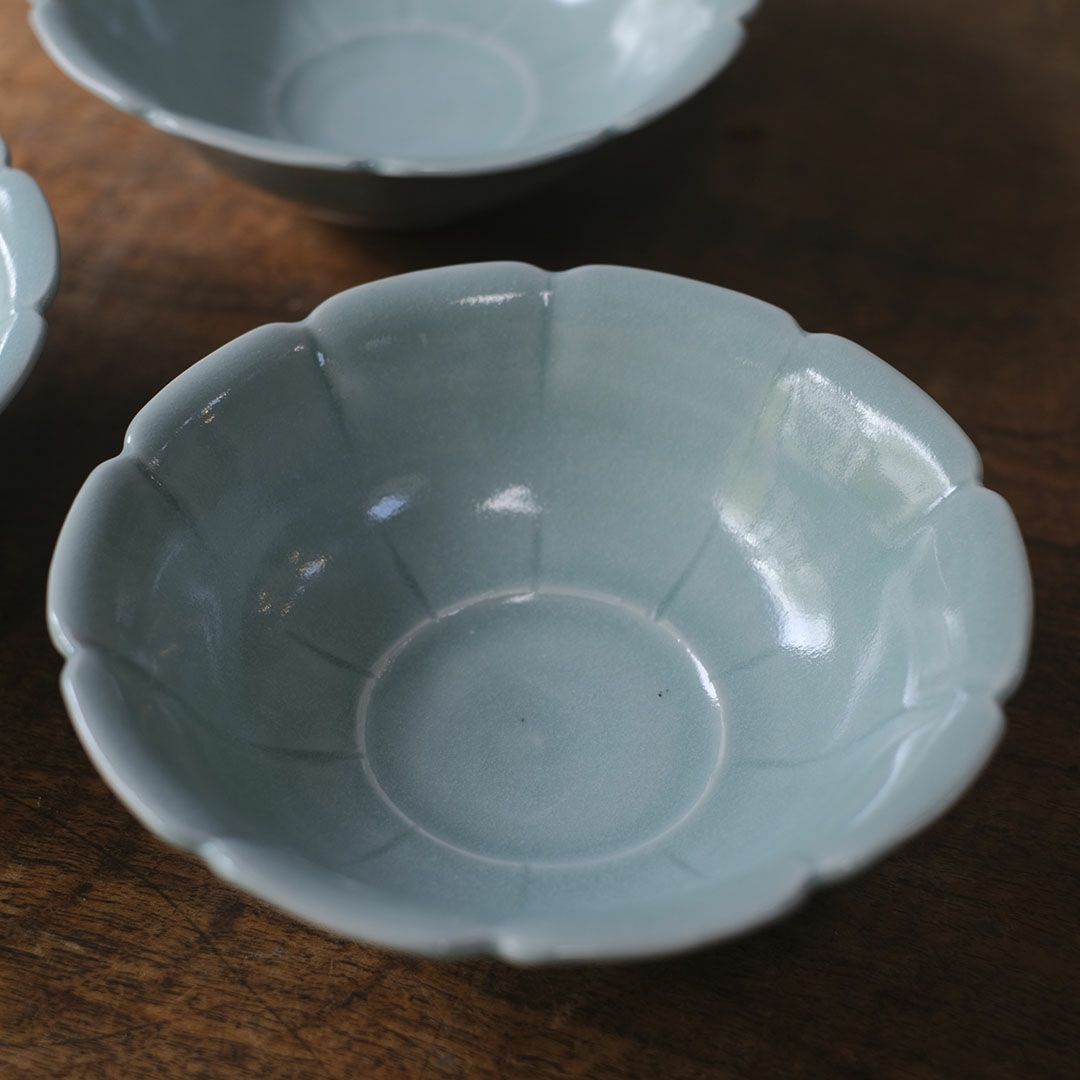 岡泰造 トルコ青釉 小鉢 瀬戸焼 和食器 フラワーリムボウル5