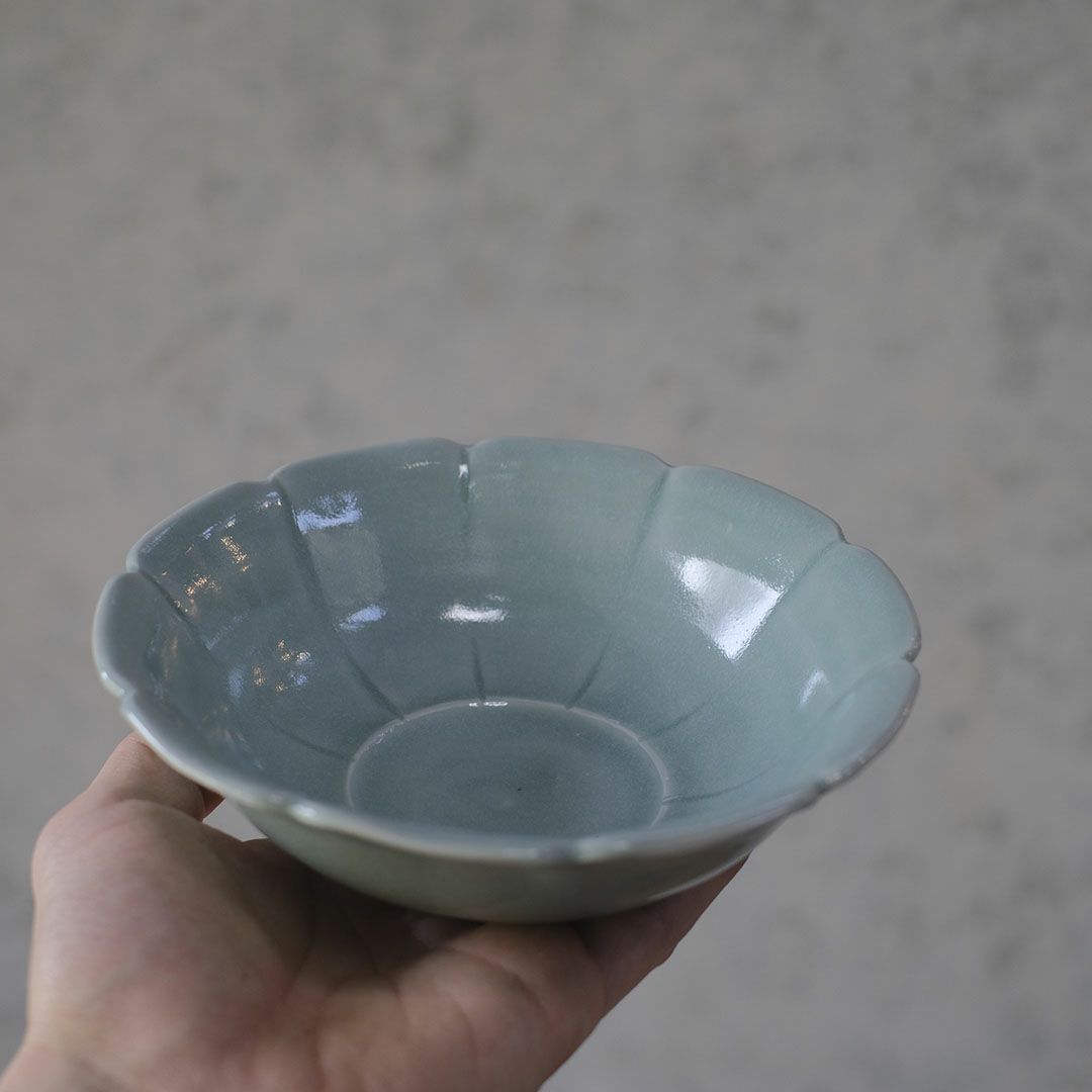 岡泰造 トルコ青釉 小鉢 瀬戸焼 和食器 フラワーリムボウル6