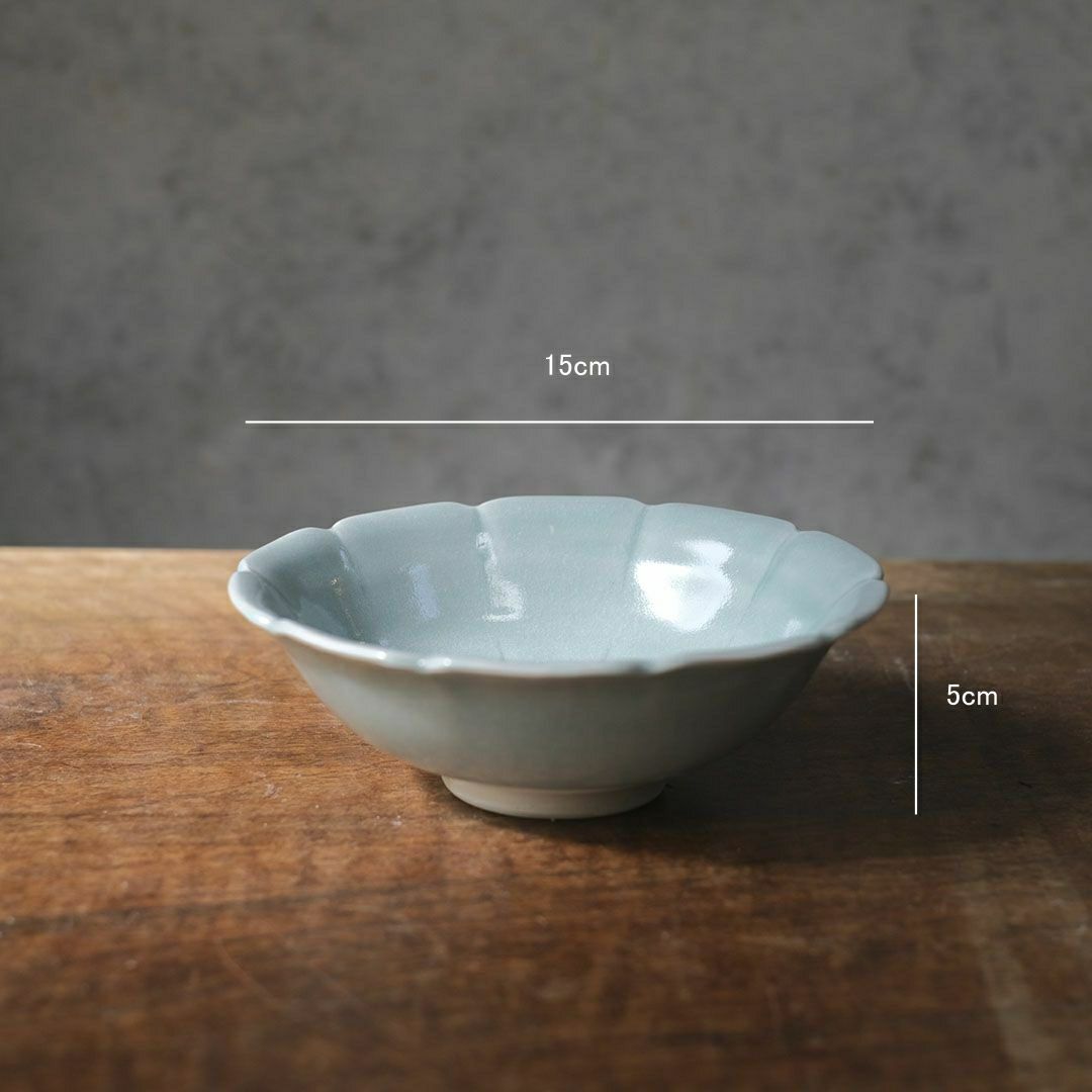 岡泰造 トルコ青釉 小鉢 瀬戸焼 和食器 フラワーリムボウル9