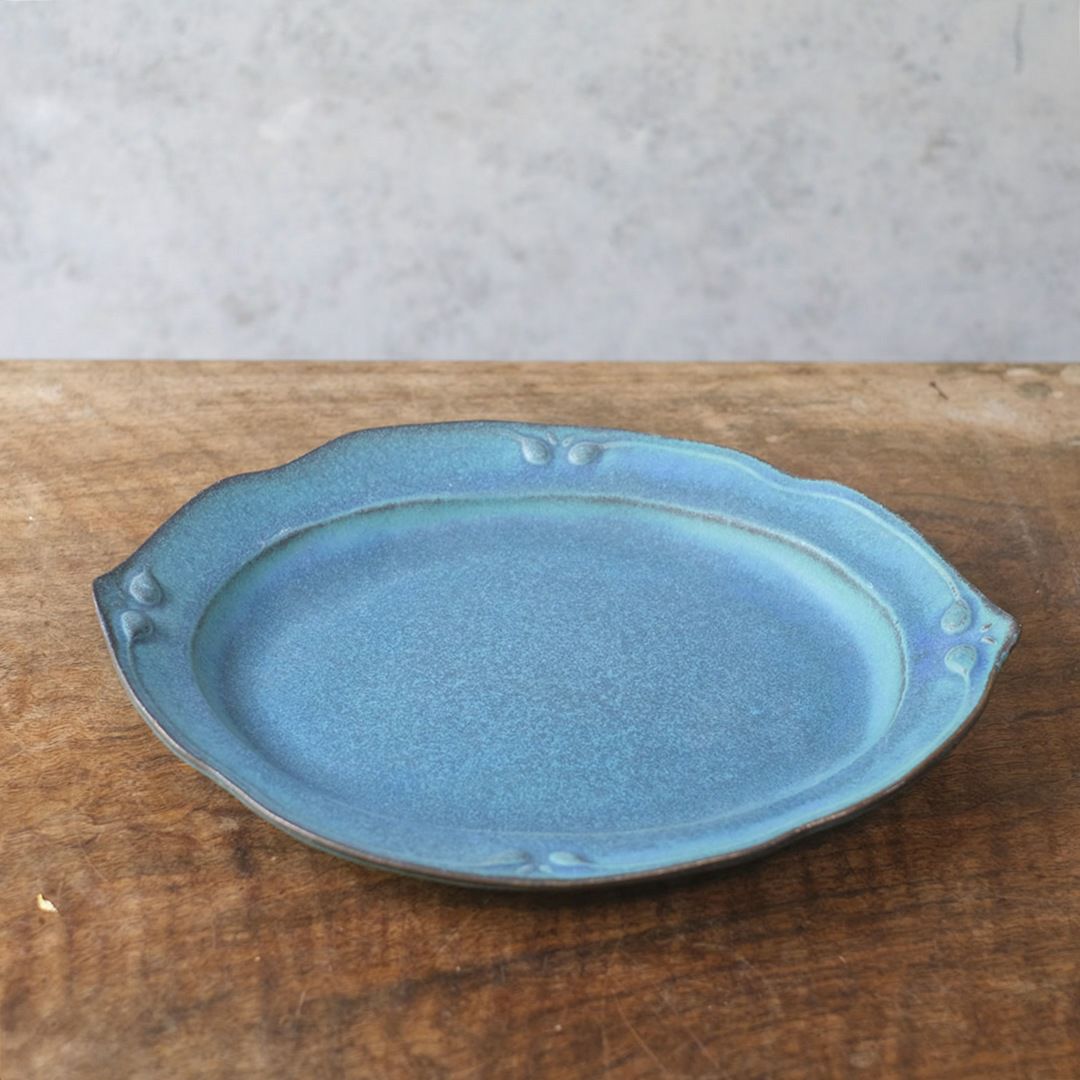 益子焼・カヌレオーバル皿L(29cm) ターコイズ 洋皿 パスタ皿 手作り わかさま陶芸 若林健吾1