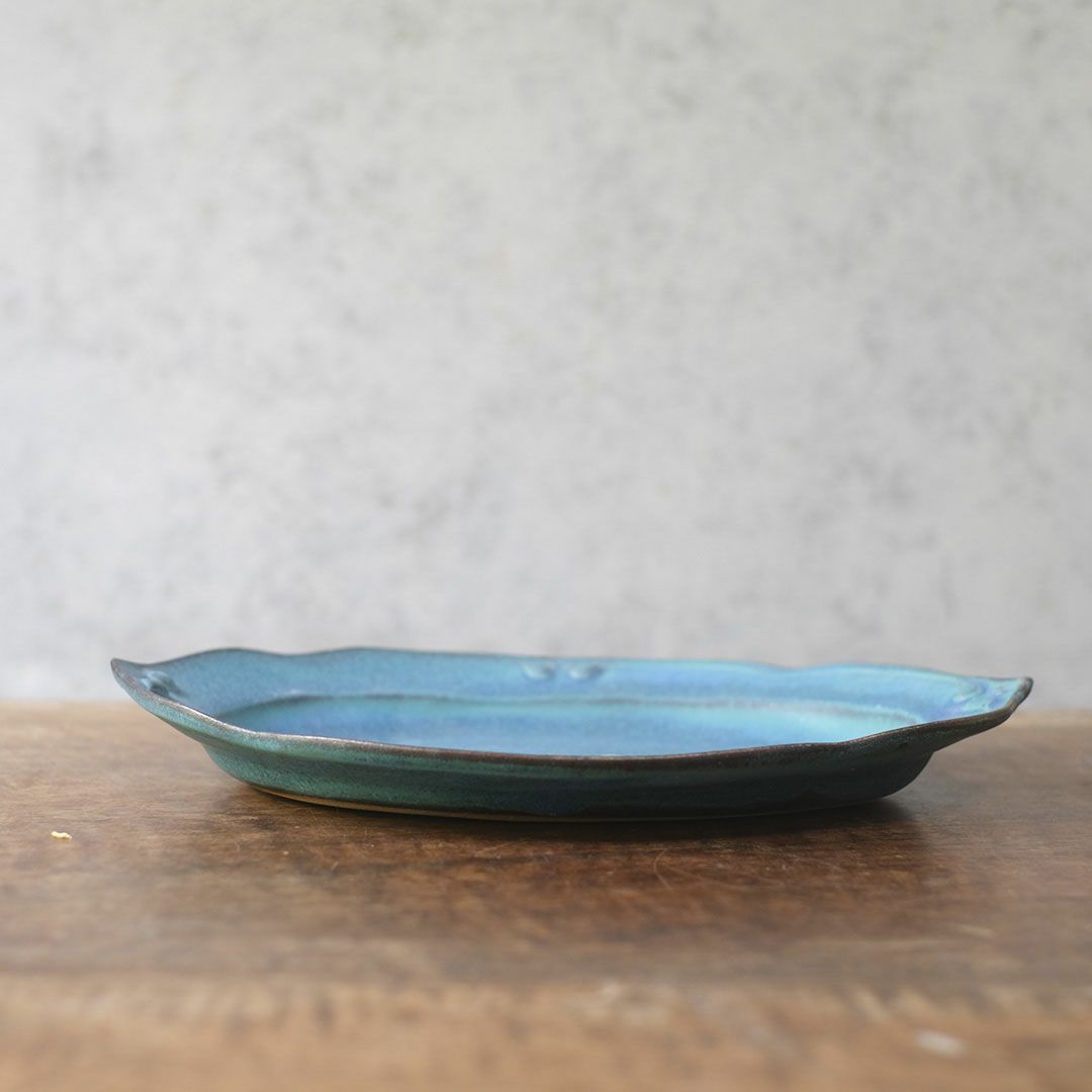 益子焼・カヌレオーバル皿L(29cm) ターコイズ 洋皿 パスタ皿 手作り わかさま陶芸 若林健吾2