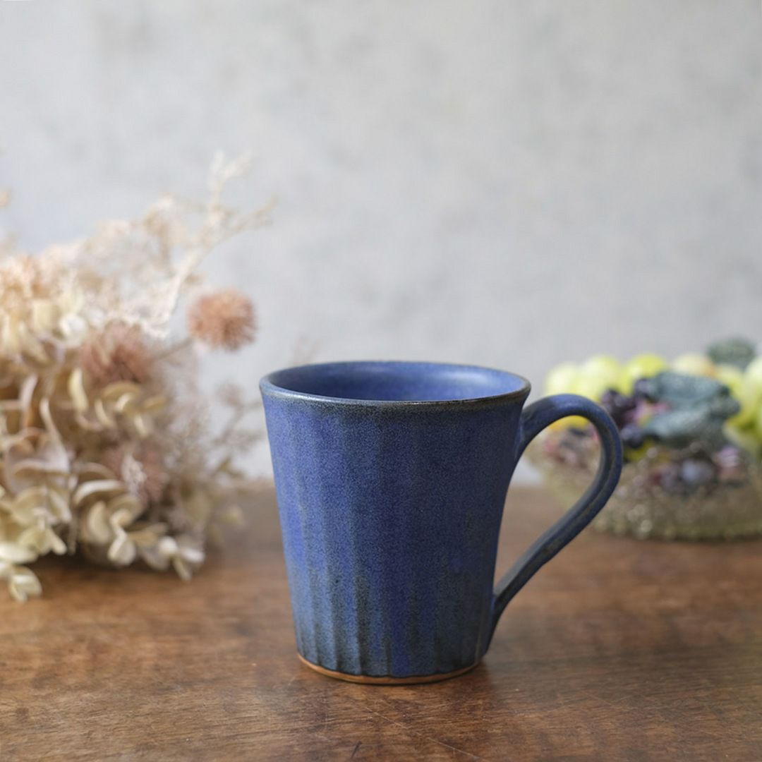 益子焼・ラピスラズリ ストレートマグ/マグカップ ディープブルー カフェ わかさま陶芸 若林健吾