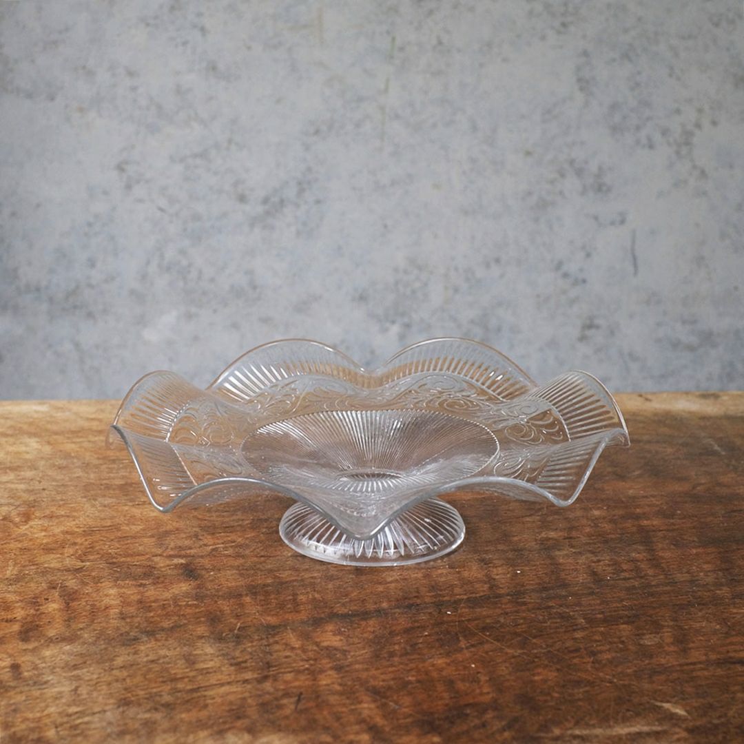 アンティークガラスコンポート フランス フルーツスタンド フリル