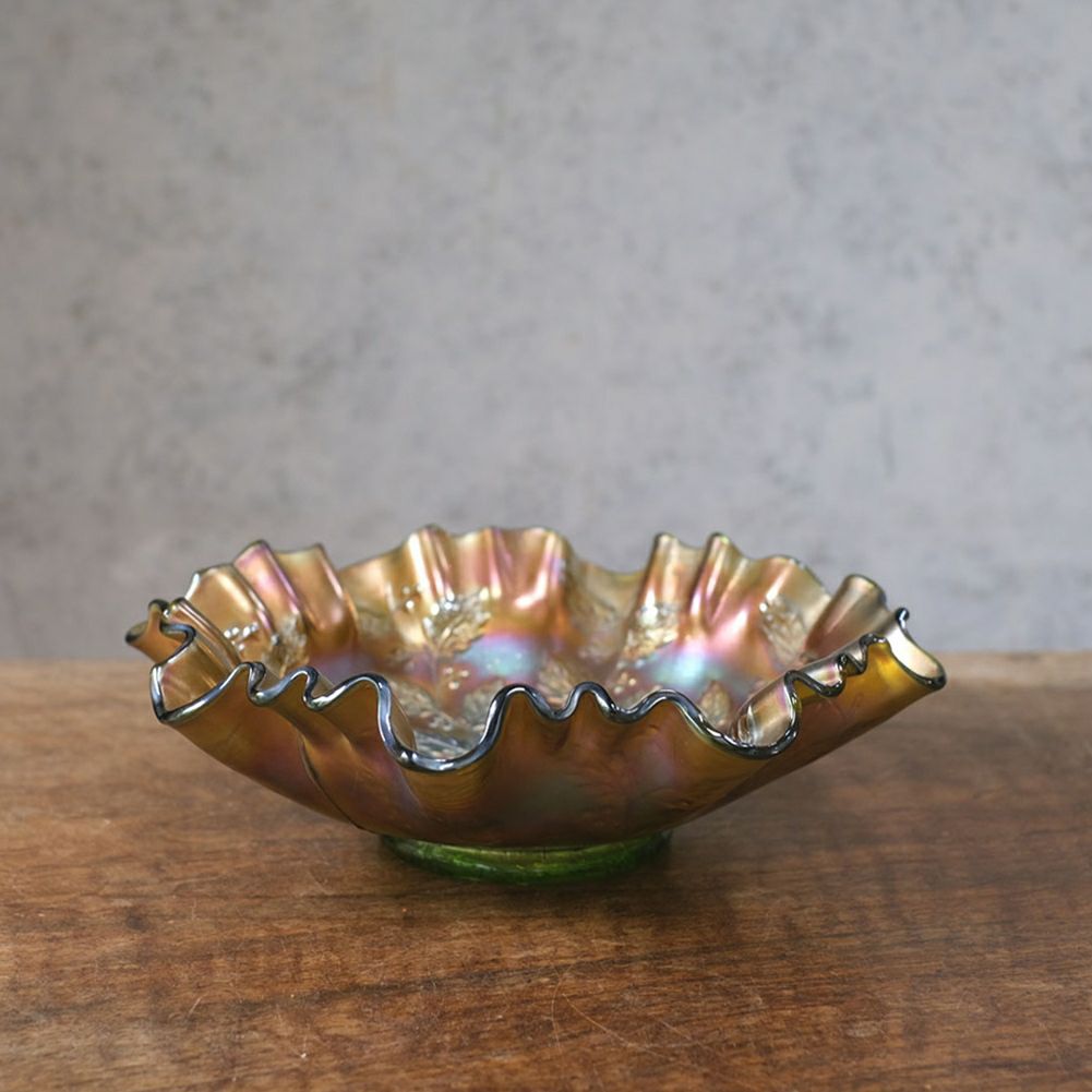 アンティーク カーニバルガラストレイ 七色に輝くガラス Fenton Art Glass Company ヒイラギ