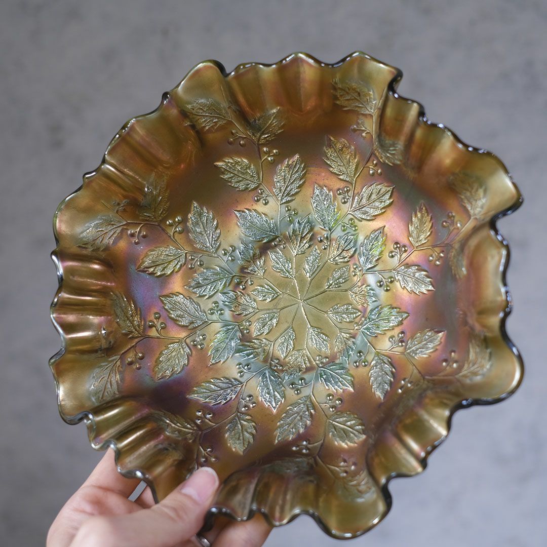 アンティーク カーニバルガラストレイ 七色に輝くガラスフリル皿2