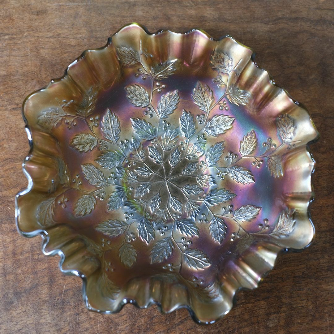 アンティーク カーニバルガラストレイ 七色に輝くガラスフリル皿4