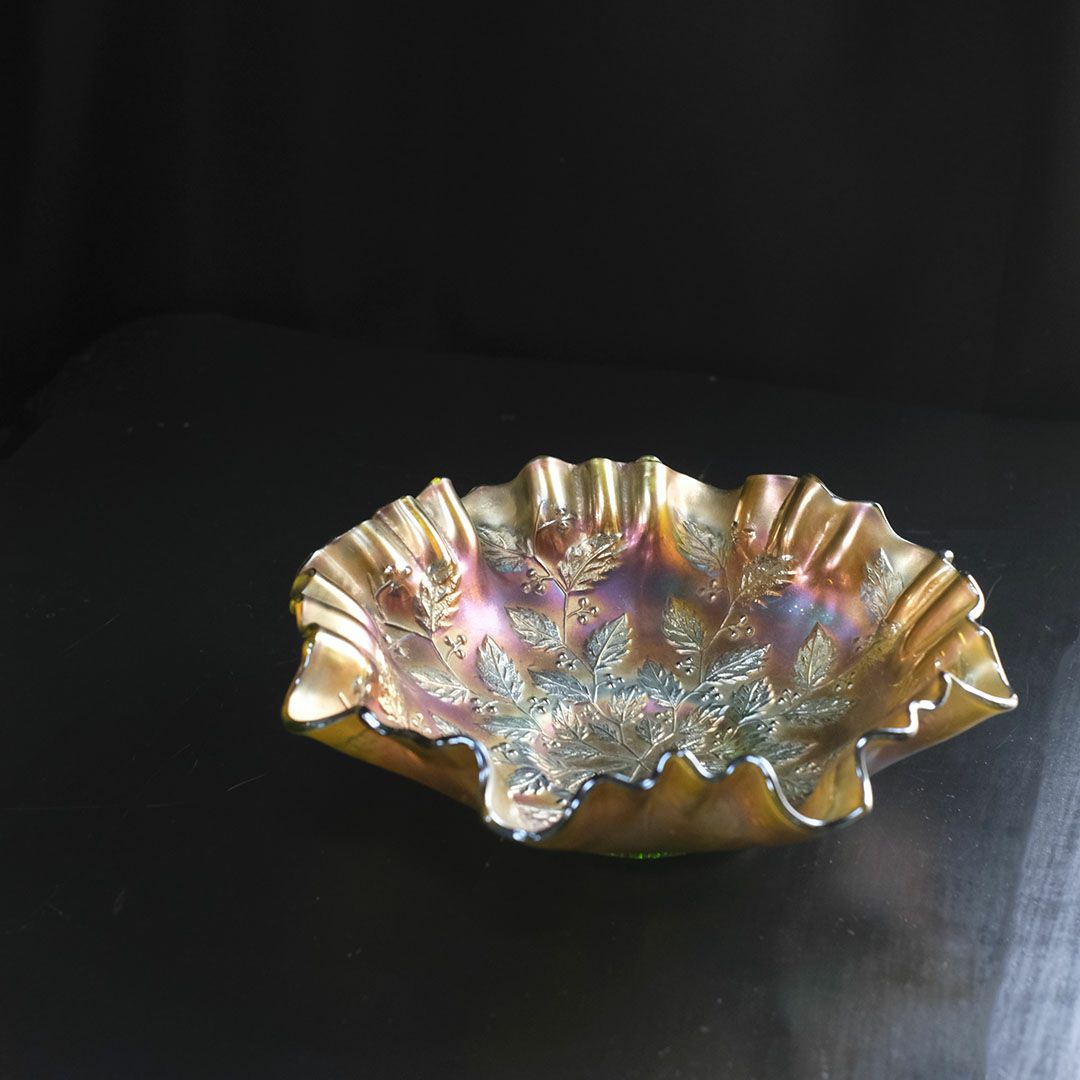 アンティーク カーニバルガラストレイ 七色に輝くガラスフリル皿5