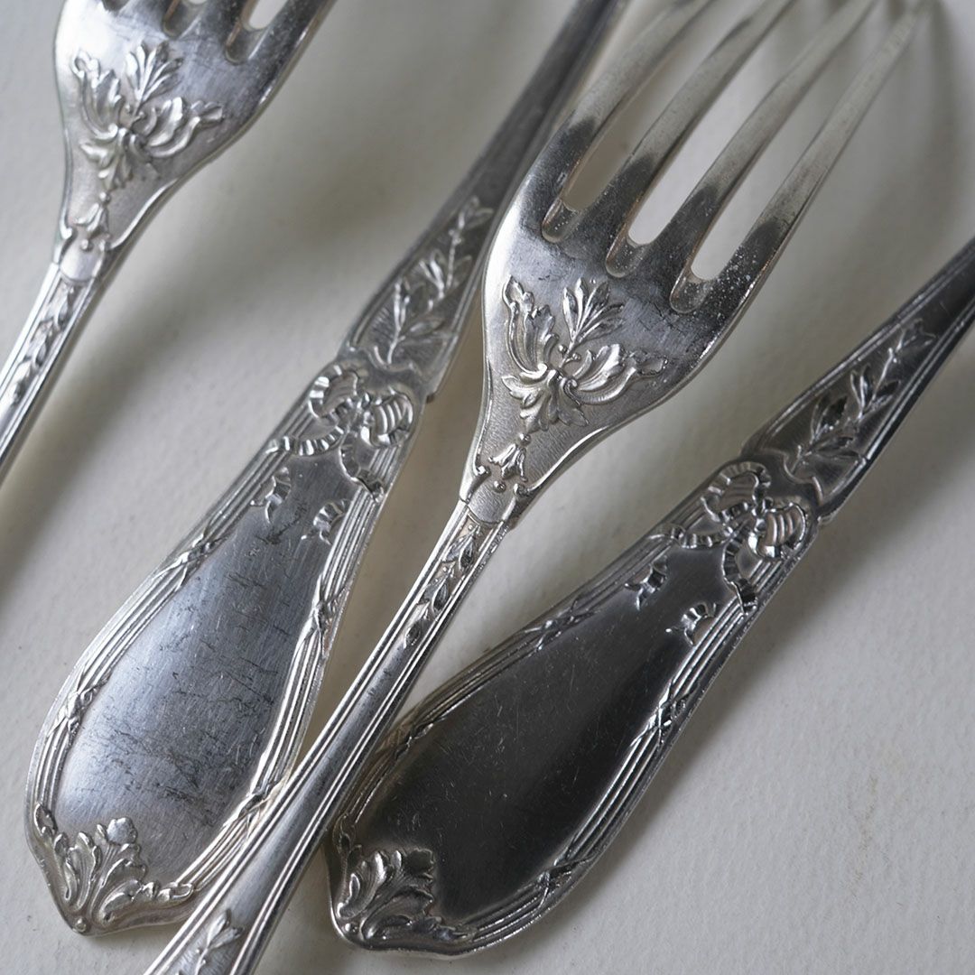 アンティーク ディナーフォーク フランス シルバープレート カトラリー ロココ様式6