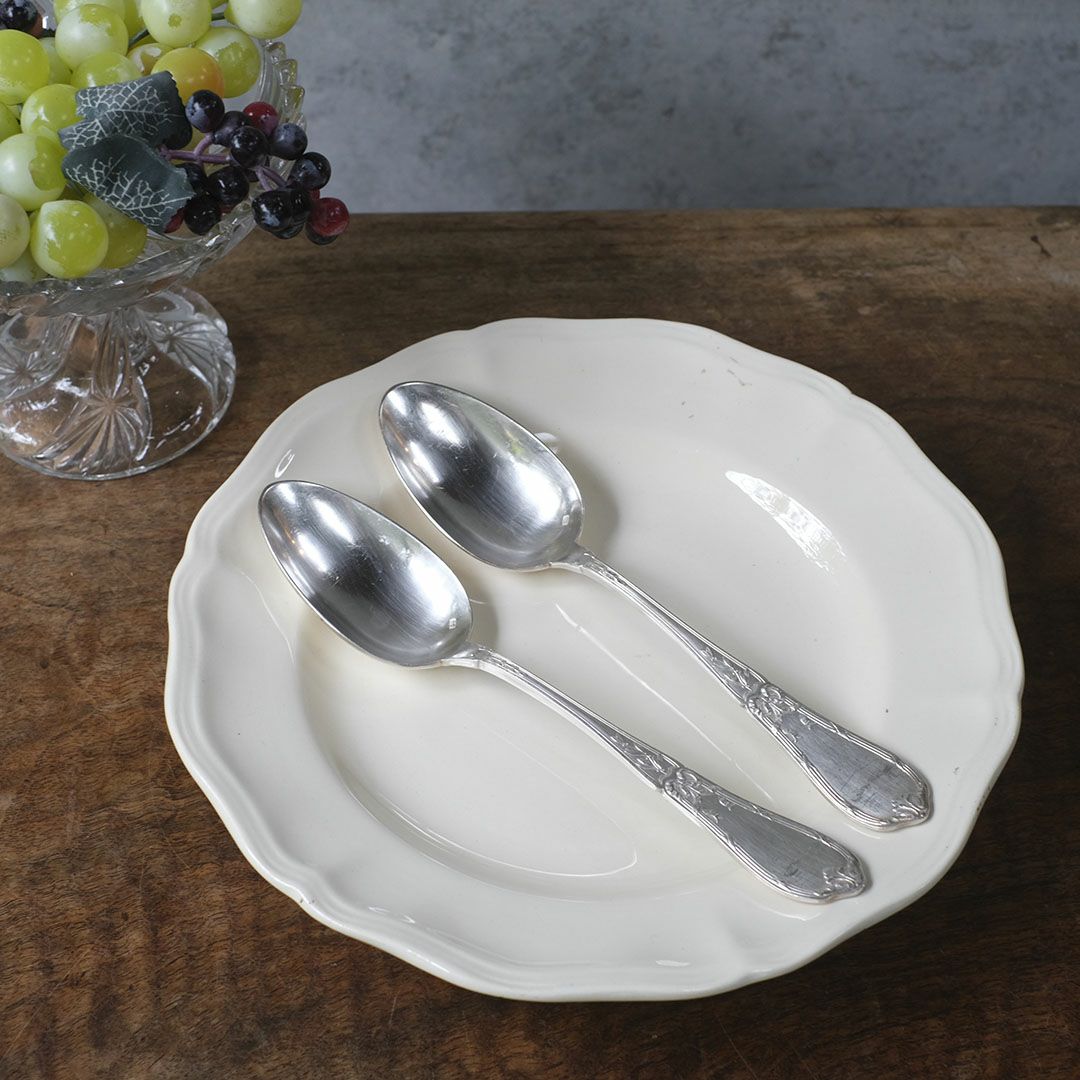 アンティーク ディナースプーン フランス シルバープレート カトラリー リボン ロココ様式