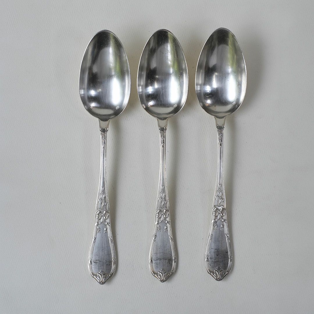 アンティーク ディナースプーン フランス シルバープレート カトラリー リボン ロココ様式1