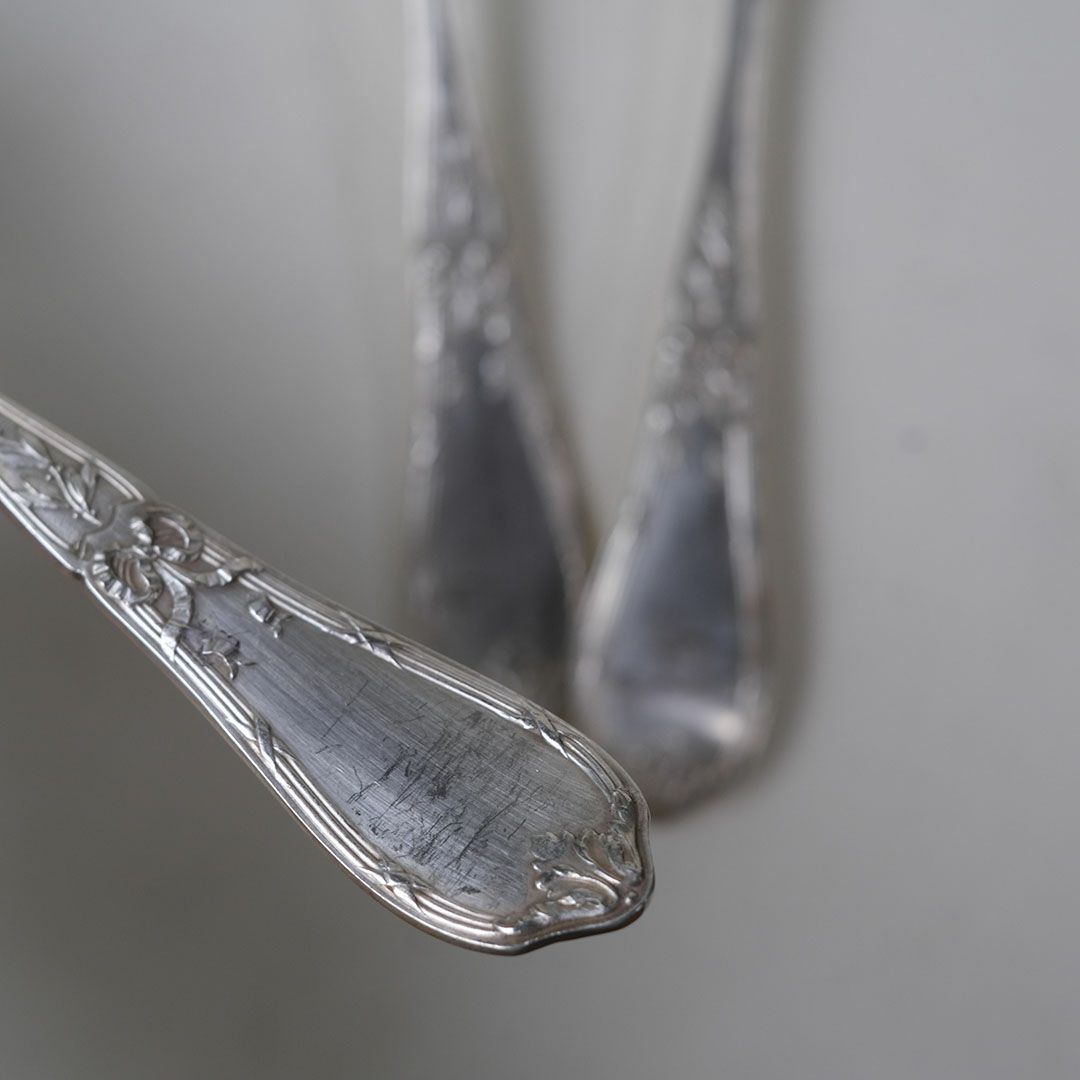 アンティーク ディナースプーン フランス シルバープレート カトラリー リボン ロココ様式4