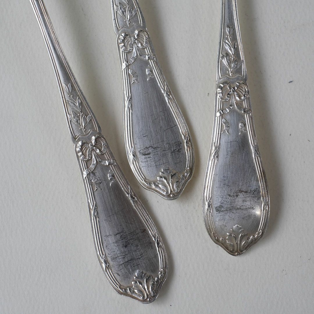 アンティーク ディナースプーン フランス シルバープレート カトラリー リボン ロココ様式5