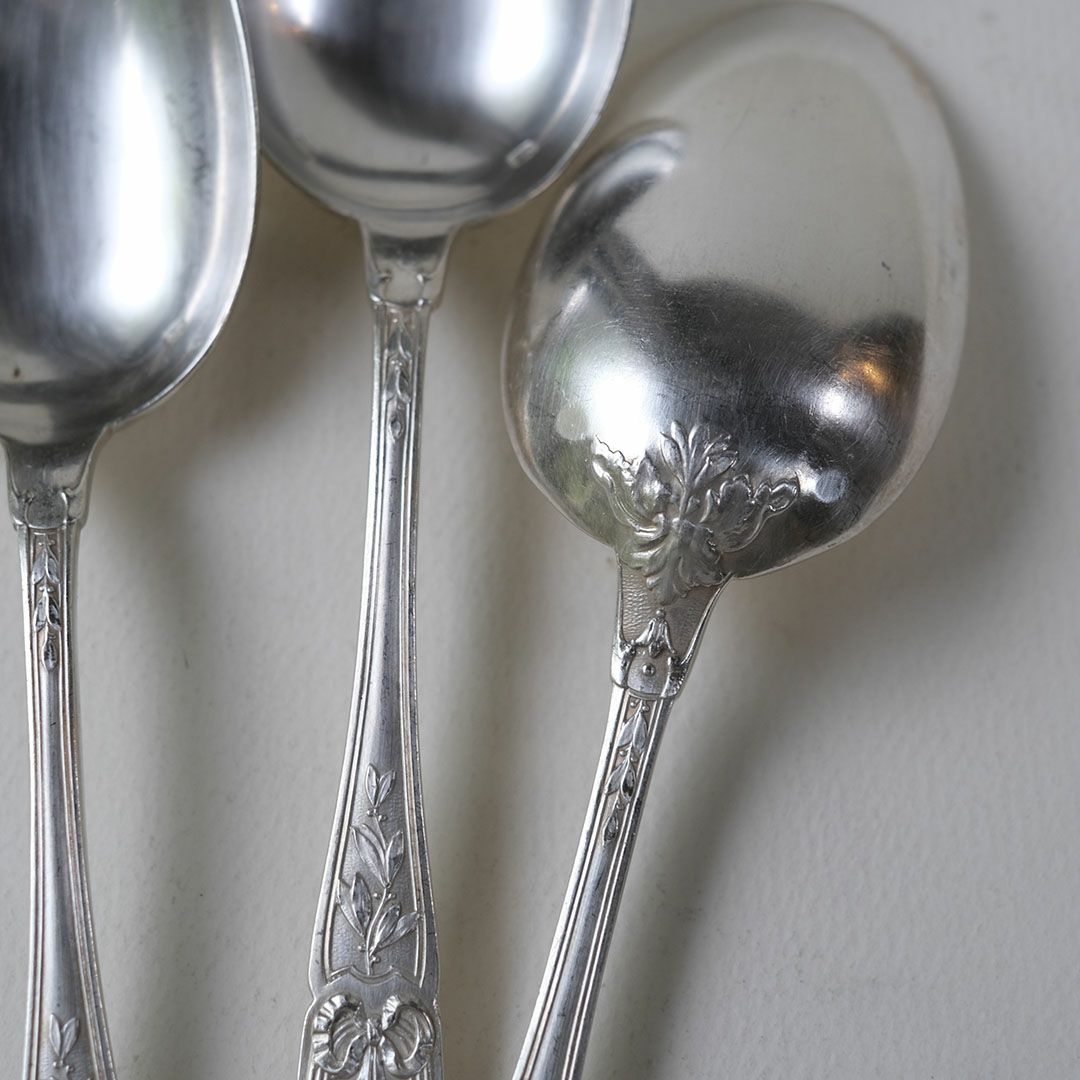 アンティーク ディナースプーン フランス シルバープレート カトラリー リボン ロココ様式6