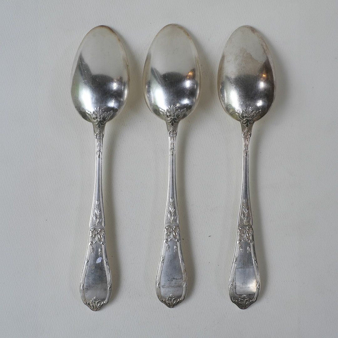 アンティーク ディナースプーン フランス シルバープレート カトラリー リボン ロココ様式7