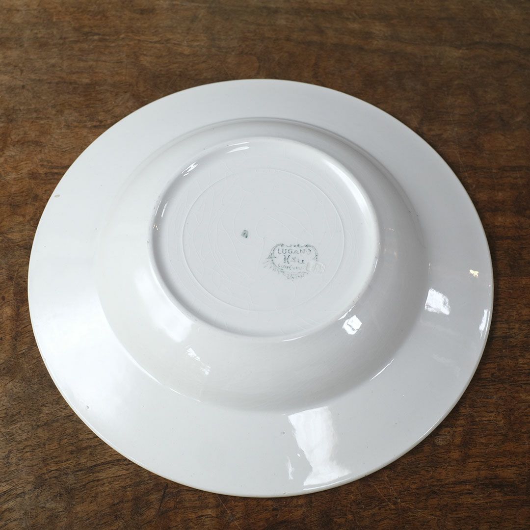 アンティーク皿　フランス K&Gリュネヴィル LUGANO 深皿 24.3cm 緑の花柄プレート10