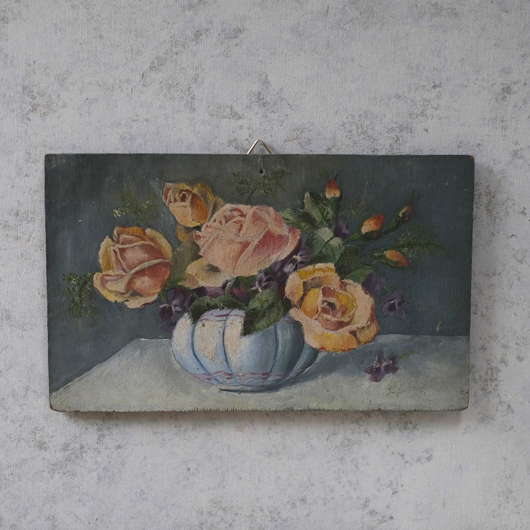 アンティーク油絵 薔薇 フランス 絵画1