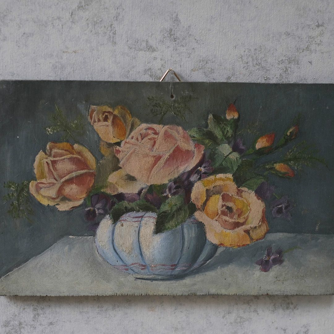 アンティーク油絵 薔薇 フランス 絵画2