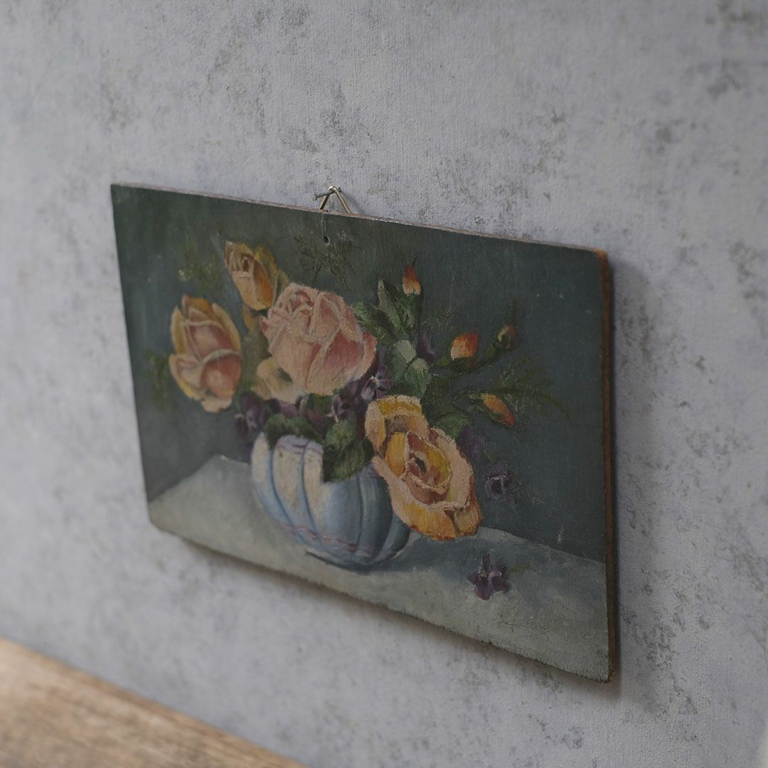 アンティーク油絵 薔薇 フランス 絵画3