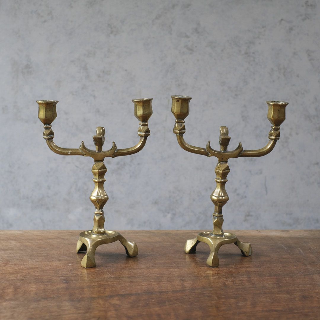 アンティークキャンドルホルダー 真鍮ペア 燭台 イギリス 鳥装飾