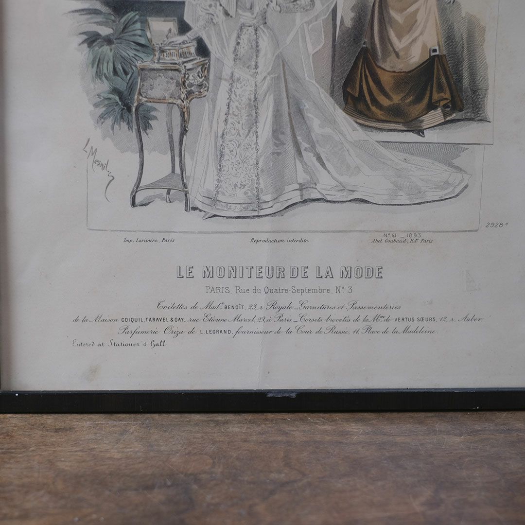 アンティーク リトグラフピクチャー ドレスを着た婦人 フランスのファッション画 石版画5