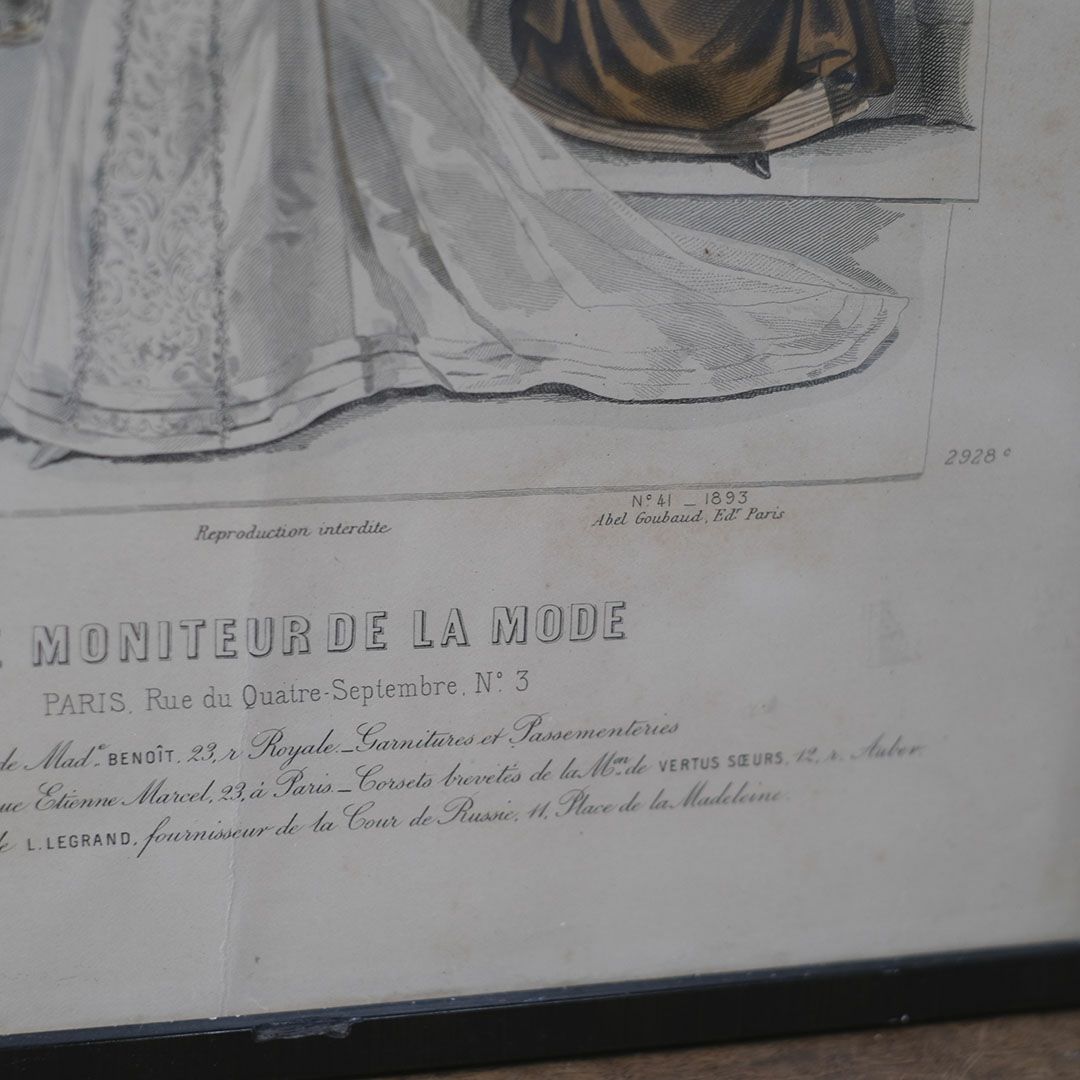 アンティーク リトグラフピクチャー ドレスを着た婦人 フランスのファッション画 石版画6