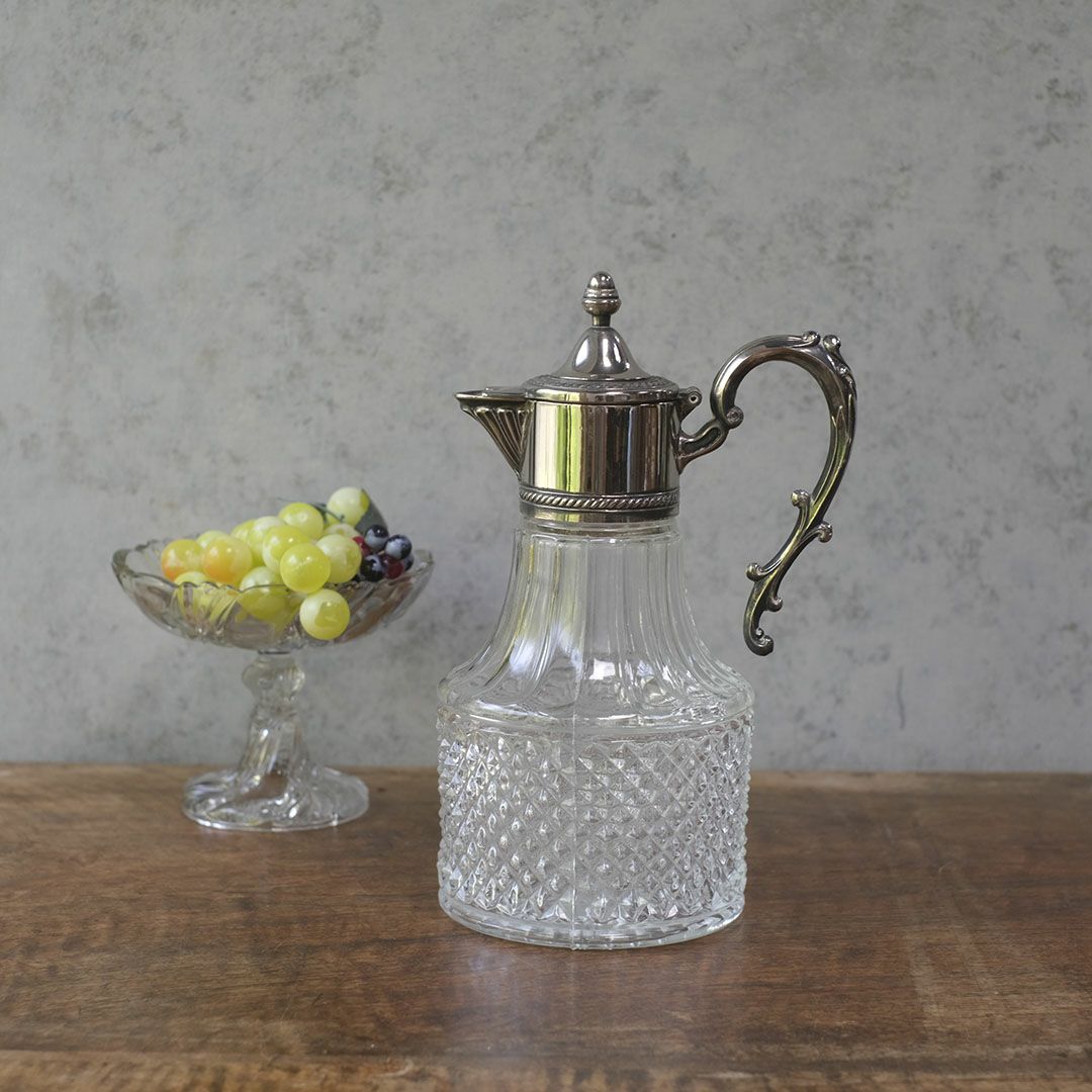 アンティーククラレットジャグ シルバープレート イギリス ガラスの水差し