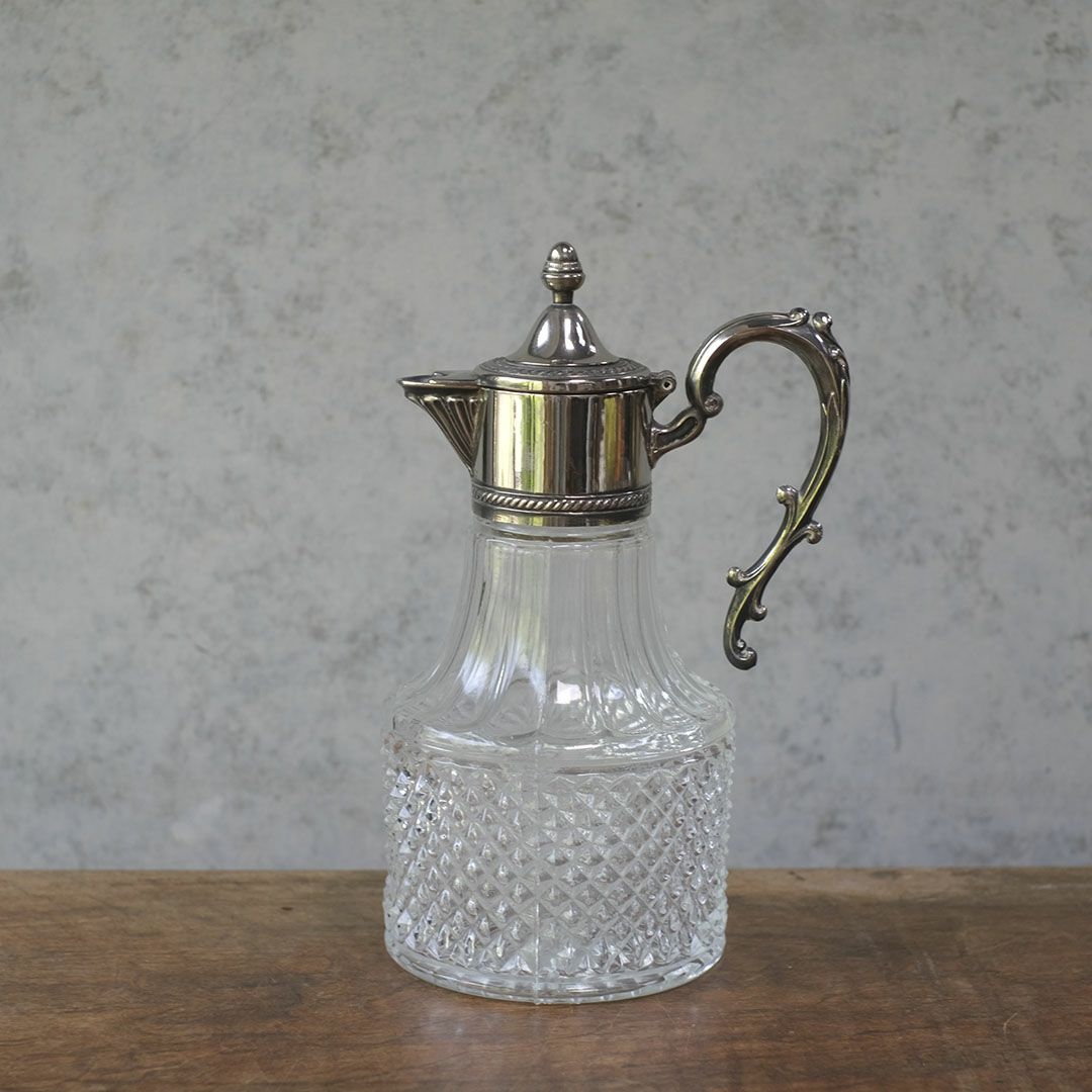 アンティーククラレットジャグ シルバープレート イギリス ガラスの水差し1