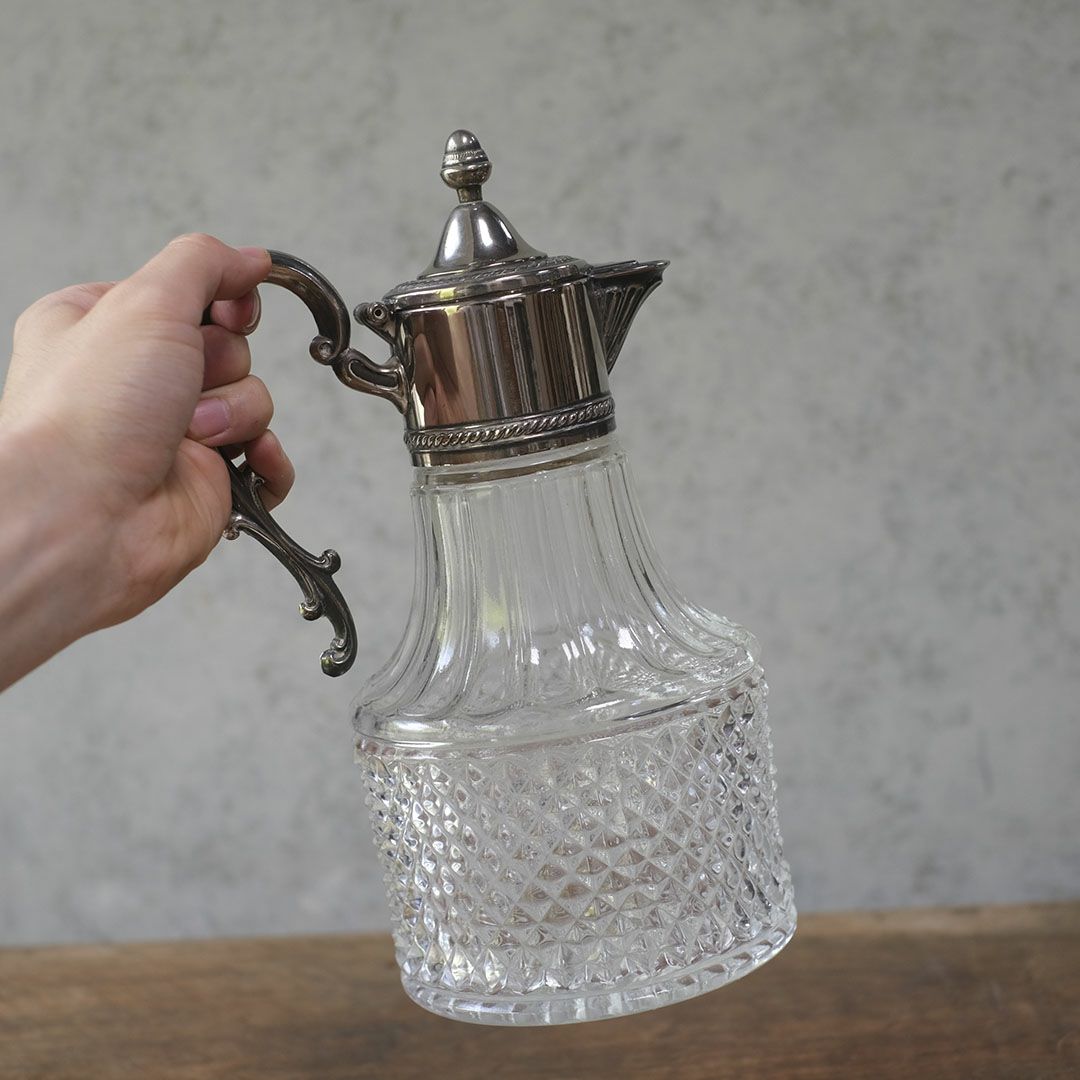アンティーククラレットジャグ シルバープレート イギリス ガラスの水差し3