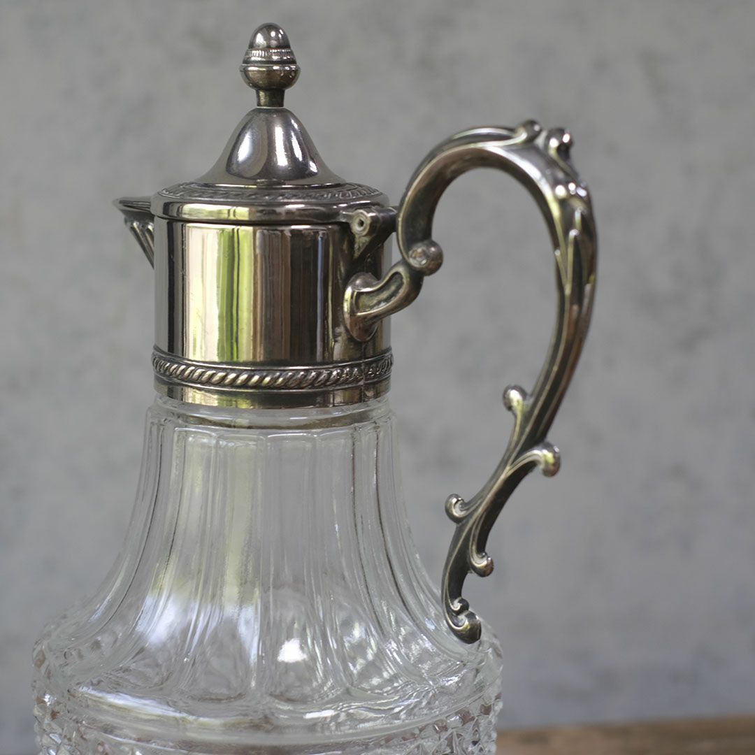 アンティーククラレットジャグ シルバープレート イギリス ガラスの水差し5