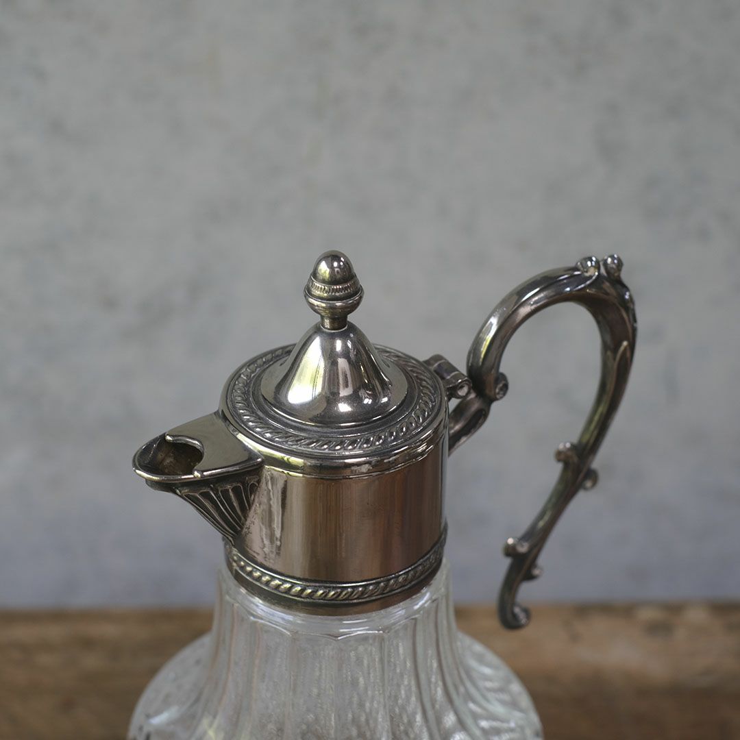 アンティーククラレットジャグ シルバープレート イギリス ガラスの水差し7