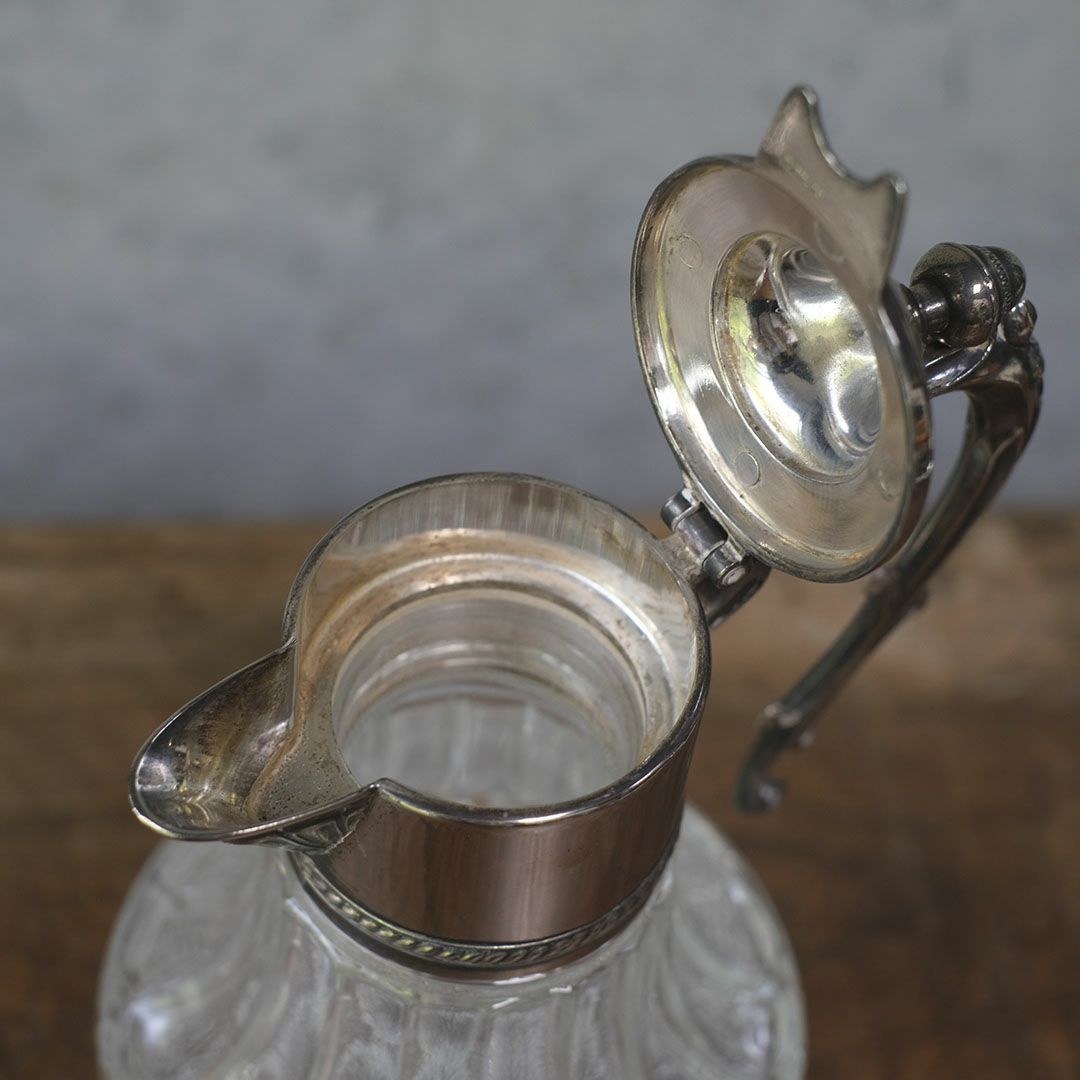 アンティーククラレットジャグ シルバープレート イギリス ガラスの水差し8