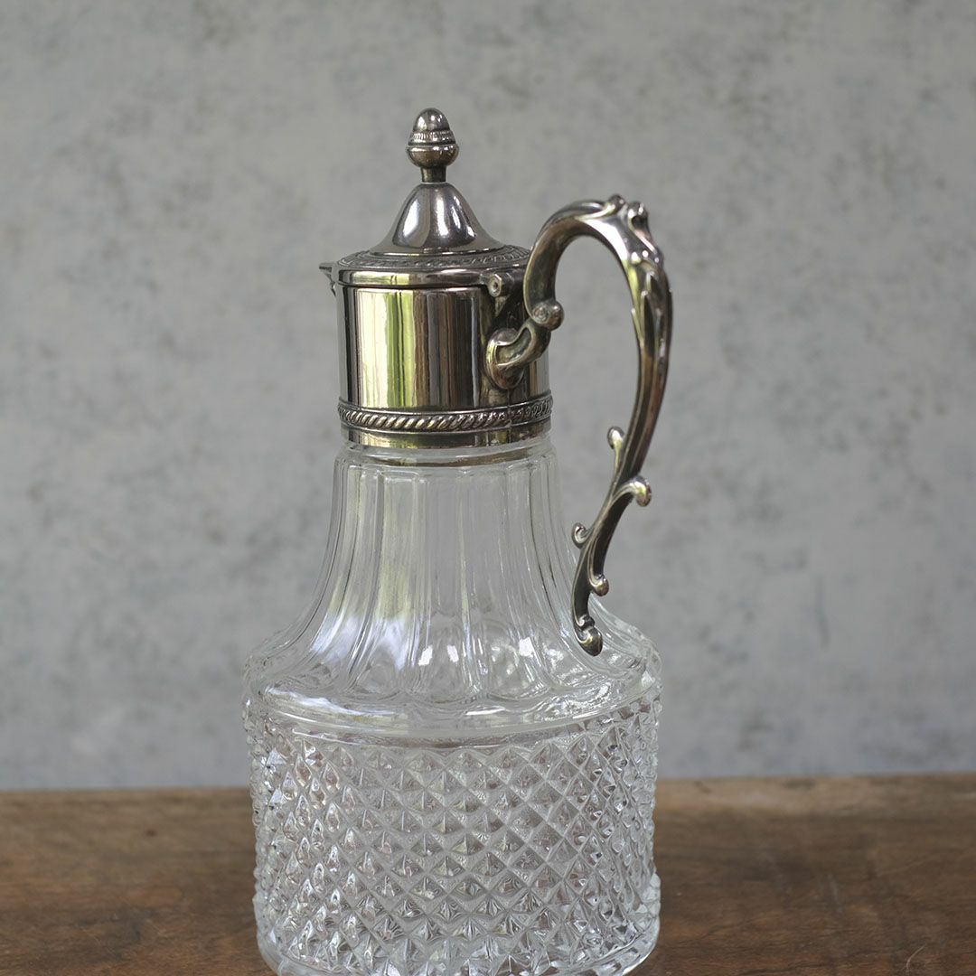 アンティーククラレットジャグ シルバープレート イギリス ガラスの水差し9