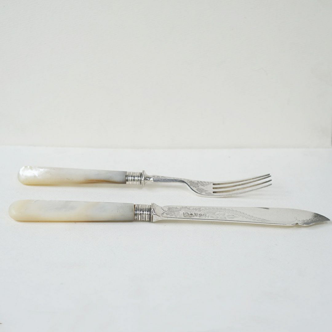 アンティーク マザーオブパール デザートカトラリー フォーク、ナイフ各1本ずつのセット10
