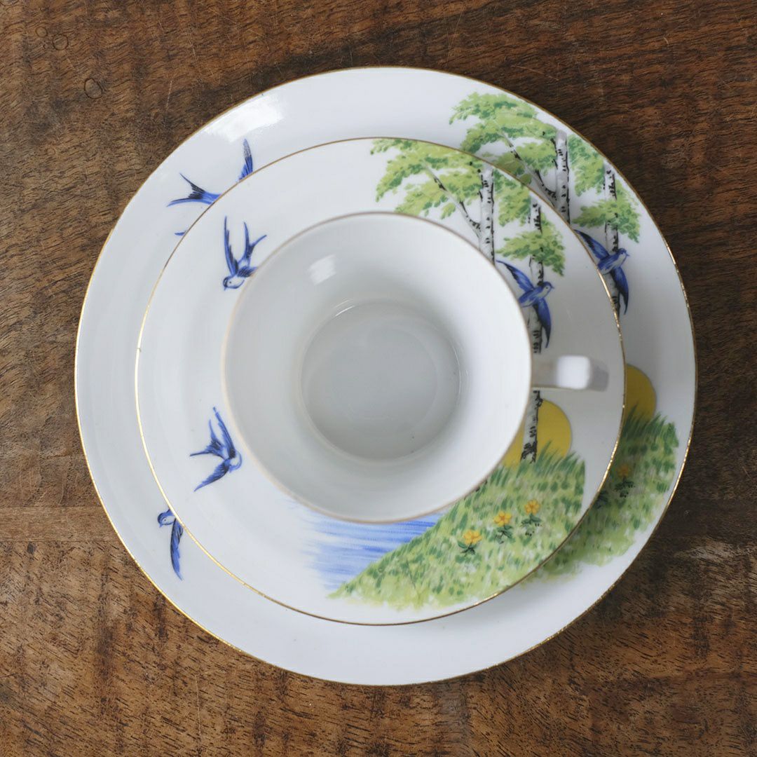 ヴィンテージティーカップ＆ソーサ トリオ 燕 チェコスロバキア4