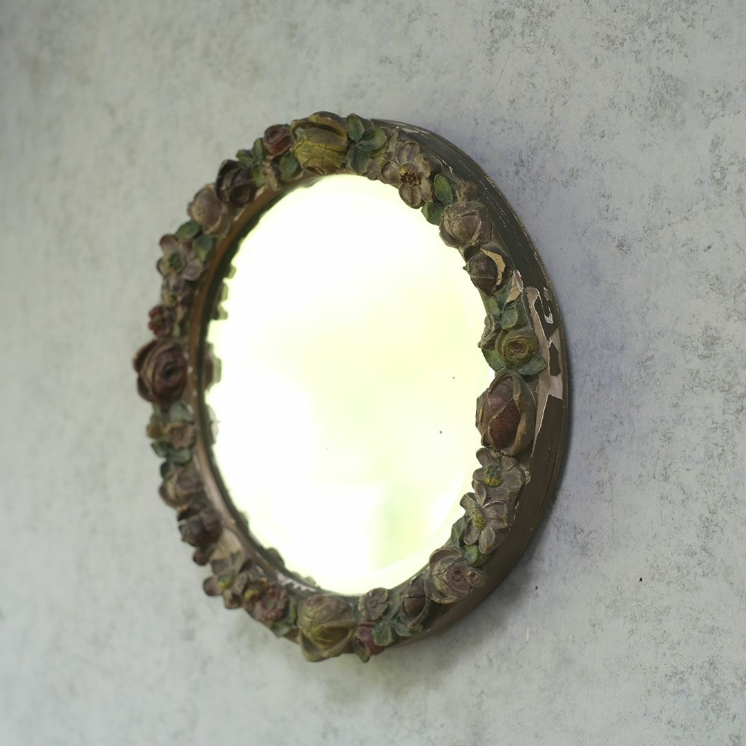 アンティーク バーボラミラー 花装飾 イギリス 壁掛け鏡03