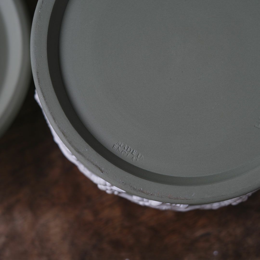 ヴィンテージ WEDGWOODジャスパー 蓋付小物入れ ケース ストーンウェア イギリス セージグリーン8