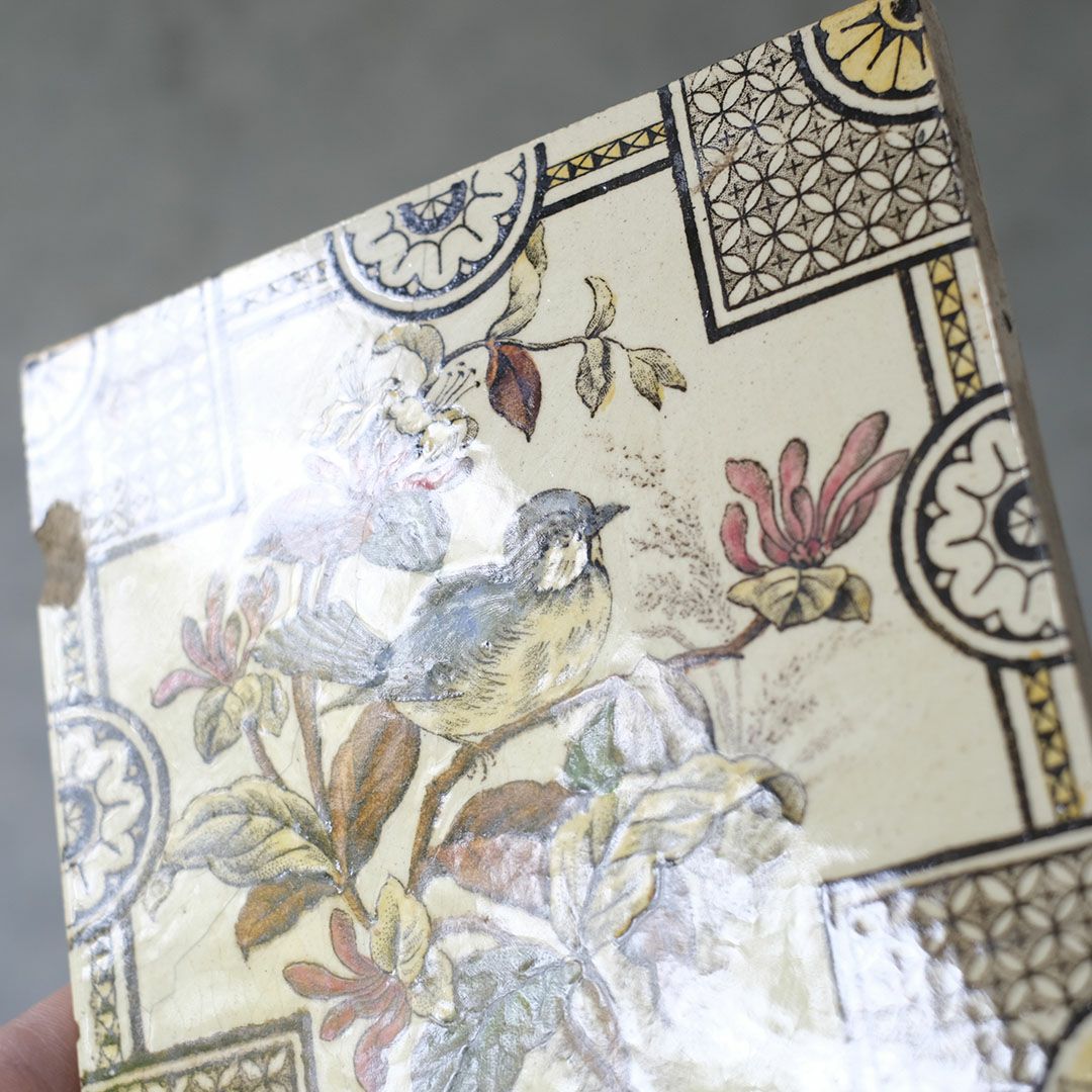 アンティークタイル 鳥 イギリス ヴィクトリア時代 手作りの陶器タイル6