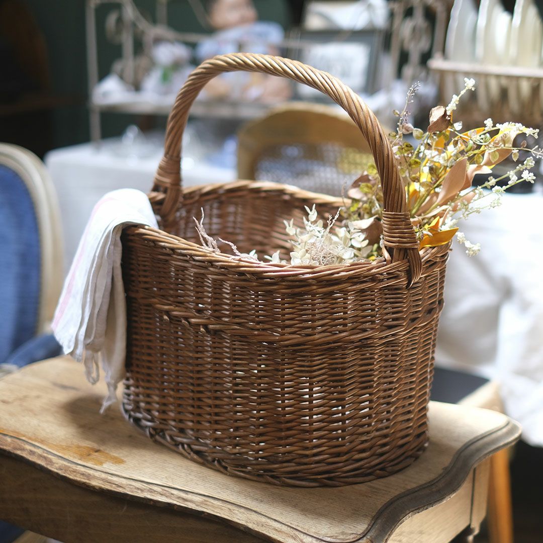 ヴィンテージバスケット イギリス ナチュラルな手編みかごバスケット1