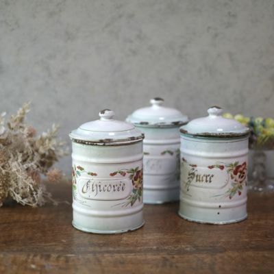 アンティーク フレンチホーローキャニスター JAPY パンジーフランス 琺瑯 保存容器