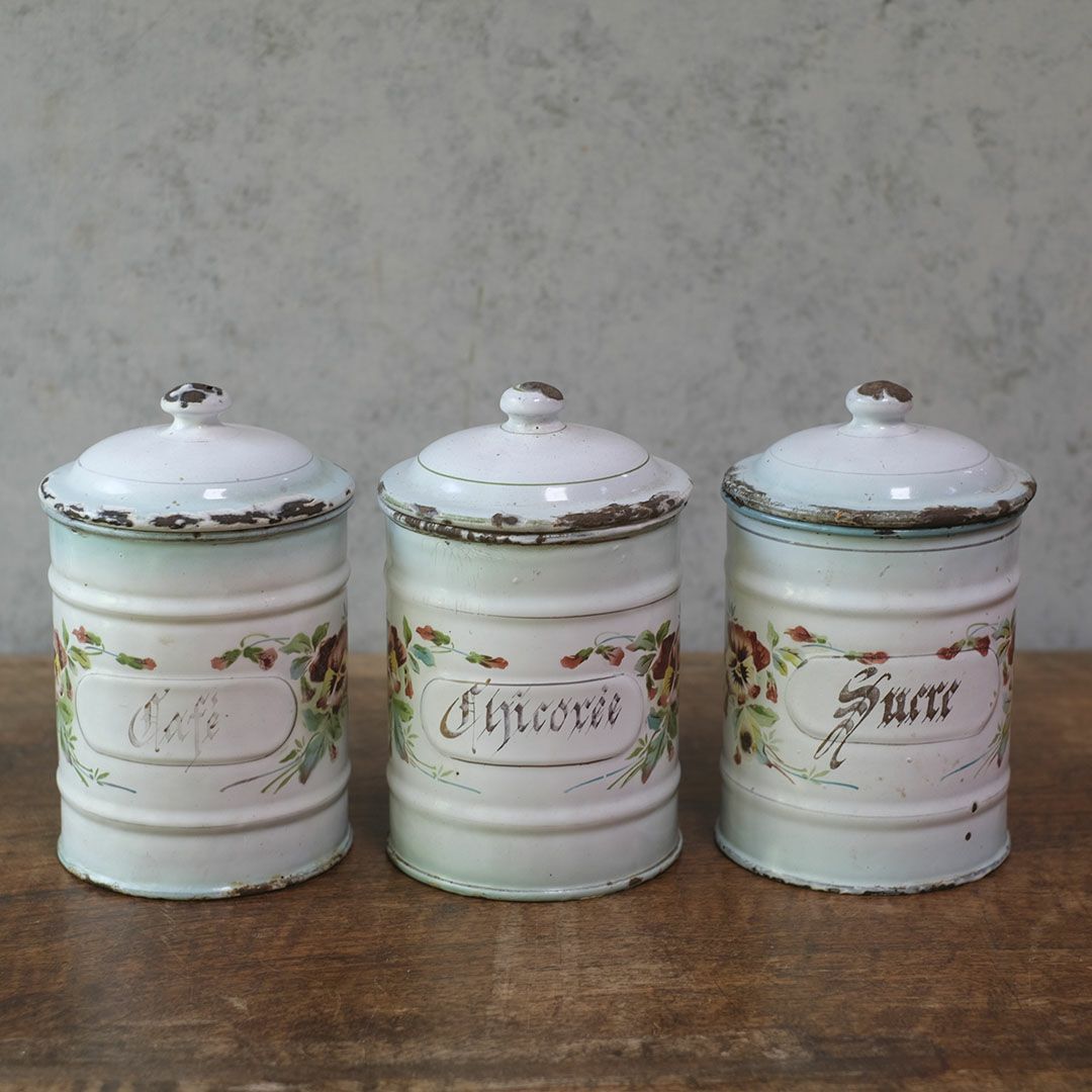 アンティーク フレンチホーローキャニスターフランス 琺瑯 保存容器1