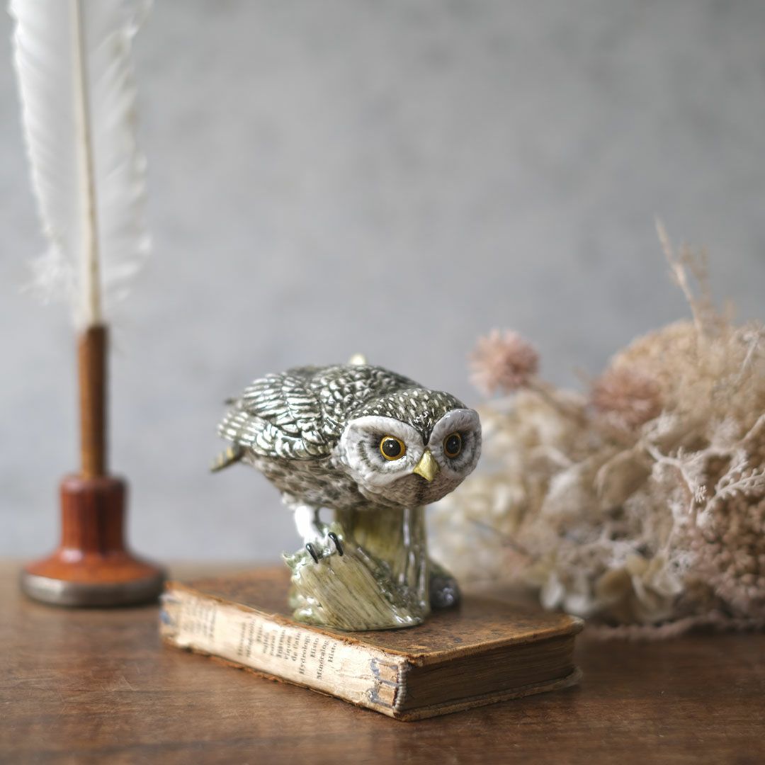 ヴィンテージフィギュリン 鳥 J Mack イギリス 陶器の置物 フクロウ
