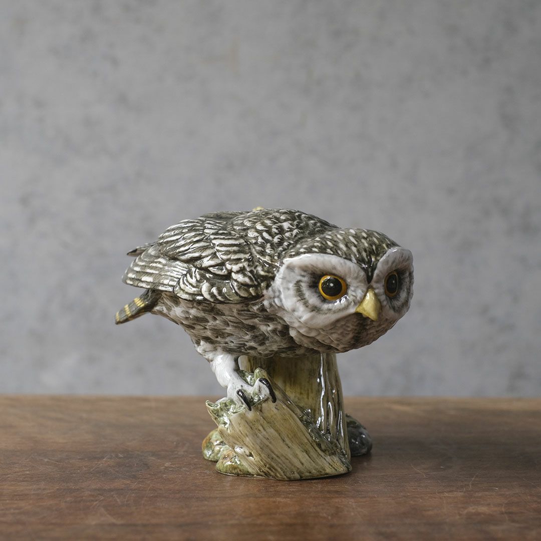 ヴィンテージフィギュリン 鳥 J Mack イギリス 陶器の置物 フクロウ1